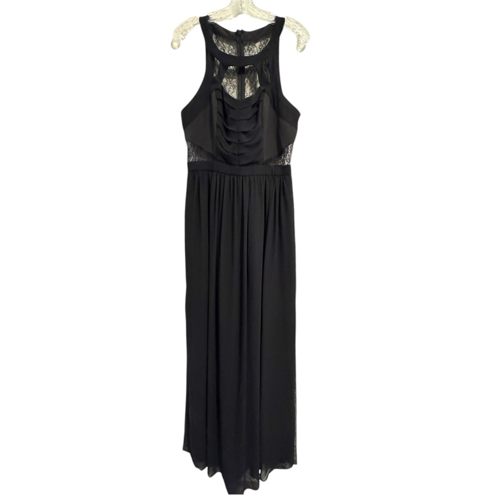 BCBGeneration Maxi Dress Black Lace Cut Out Gown Slits 12 NWT